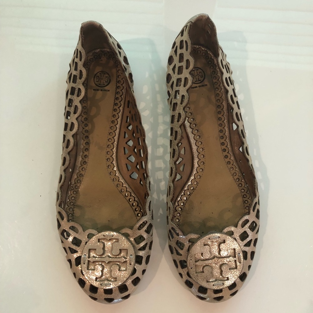 Tory Burch Gold Leather Cutout Ballet Flats